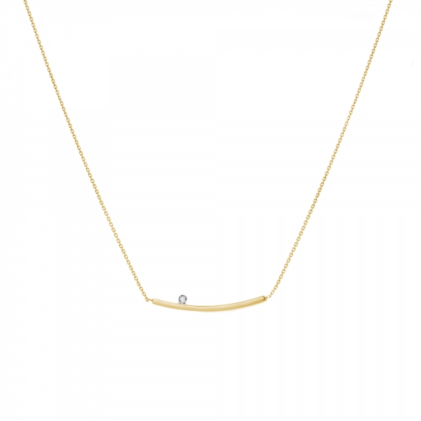 Yellow gold curved bar diamond necklace